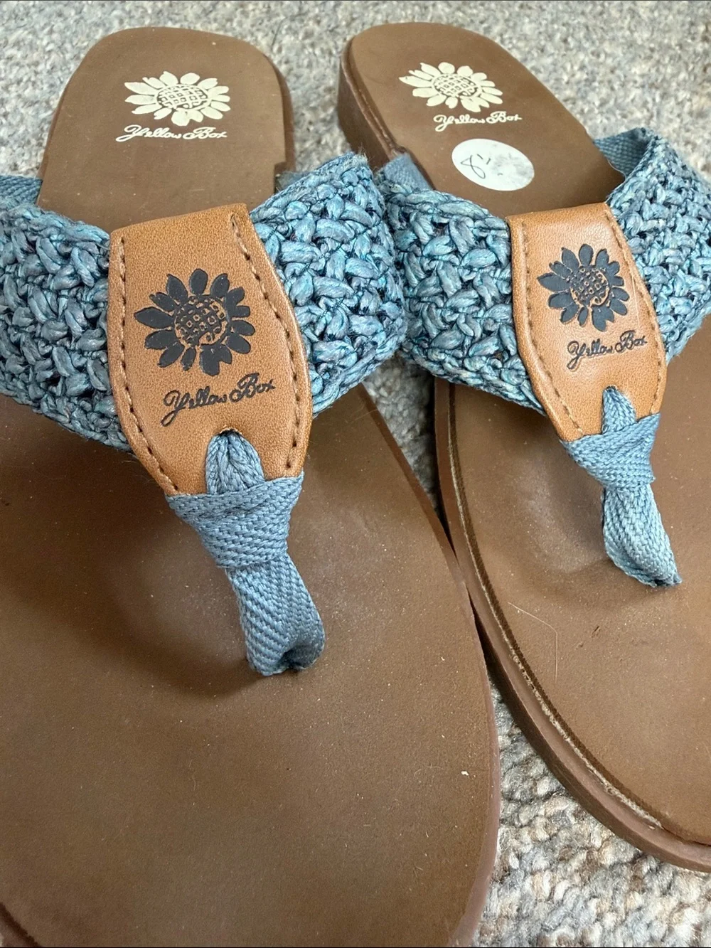 Yellow Box Blue Braided Thong Sandals with Brown Footbed - Picture 2 of 5